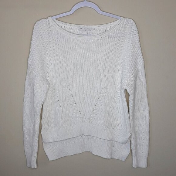 Trina Turk Pima Cotton Chunky Knit Open Weave Sweater M - Picture 1 of 9